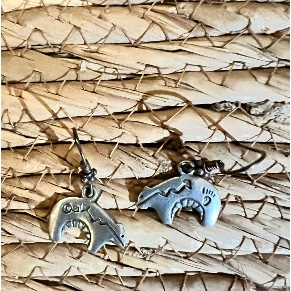 Sterling Silver Cast Bear Fetish Dangle Earrings